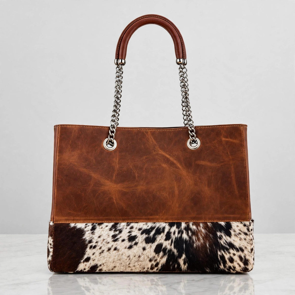 Women's Brown Cowhide Chain Tote