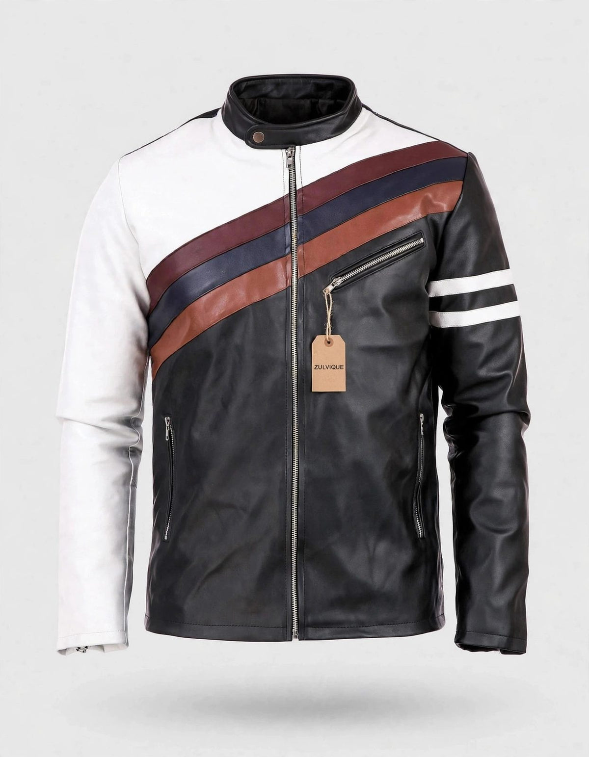 Men's Diagonal Striped Leather Jacket