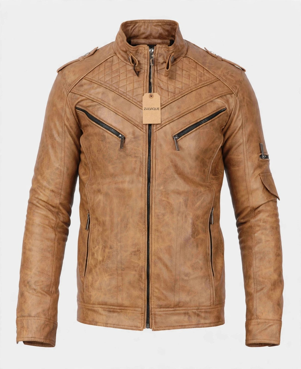Men's Tan Quilted Leather Jacket
