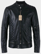 Men's Black Quilted Panel Leather Jacket