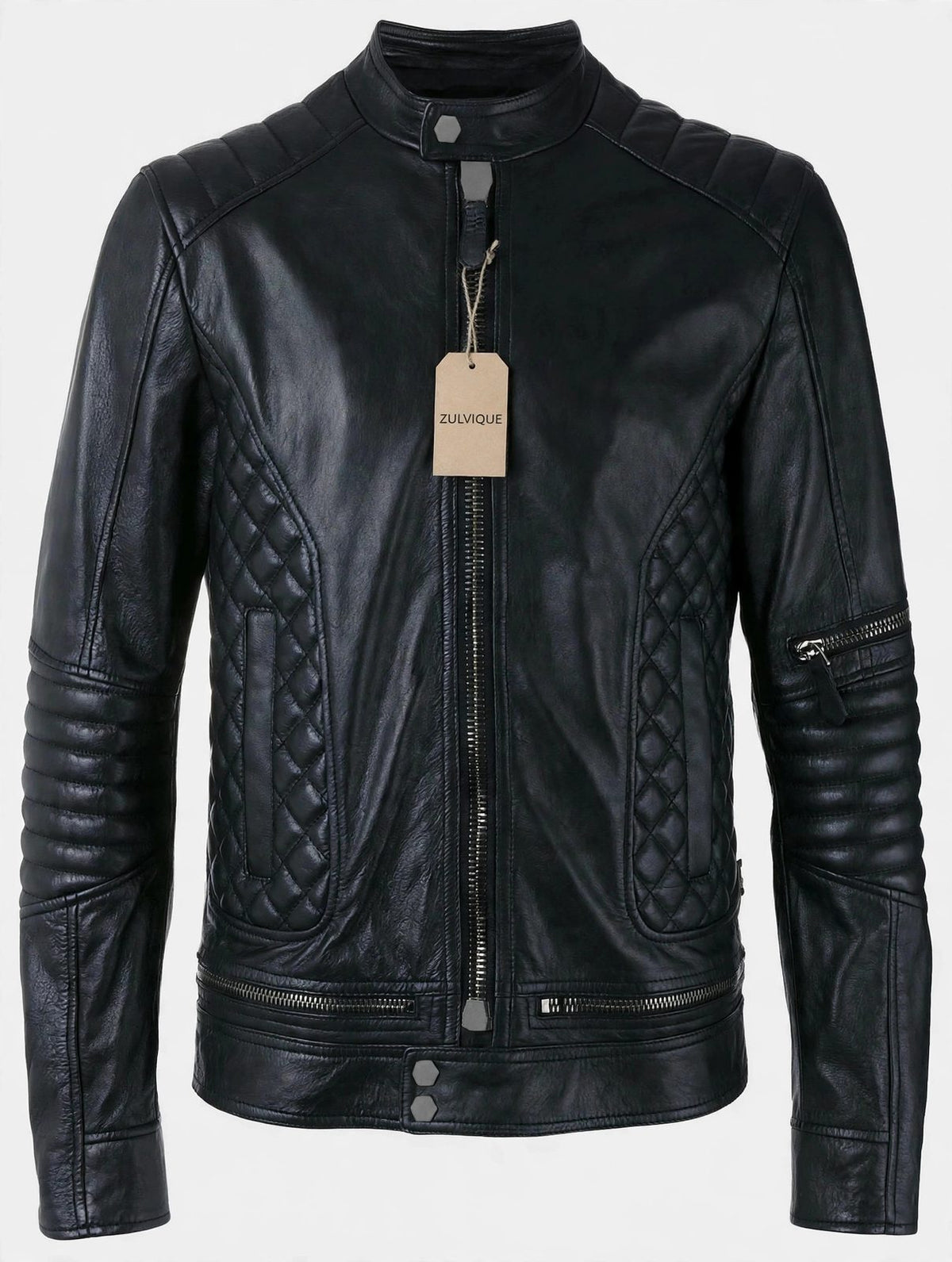 Men's Black Quilted Panel Leather Jacket