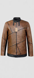 Men's Brown Leather Jacket with Black Trim