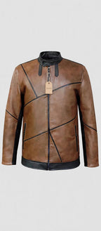 Men's Brown Leather Jacket with Black Trim