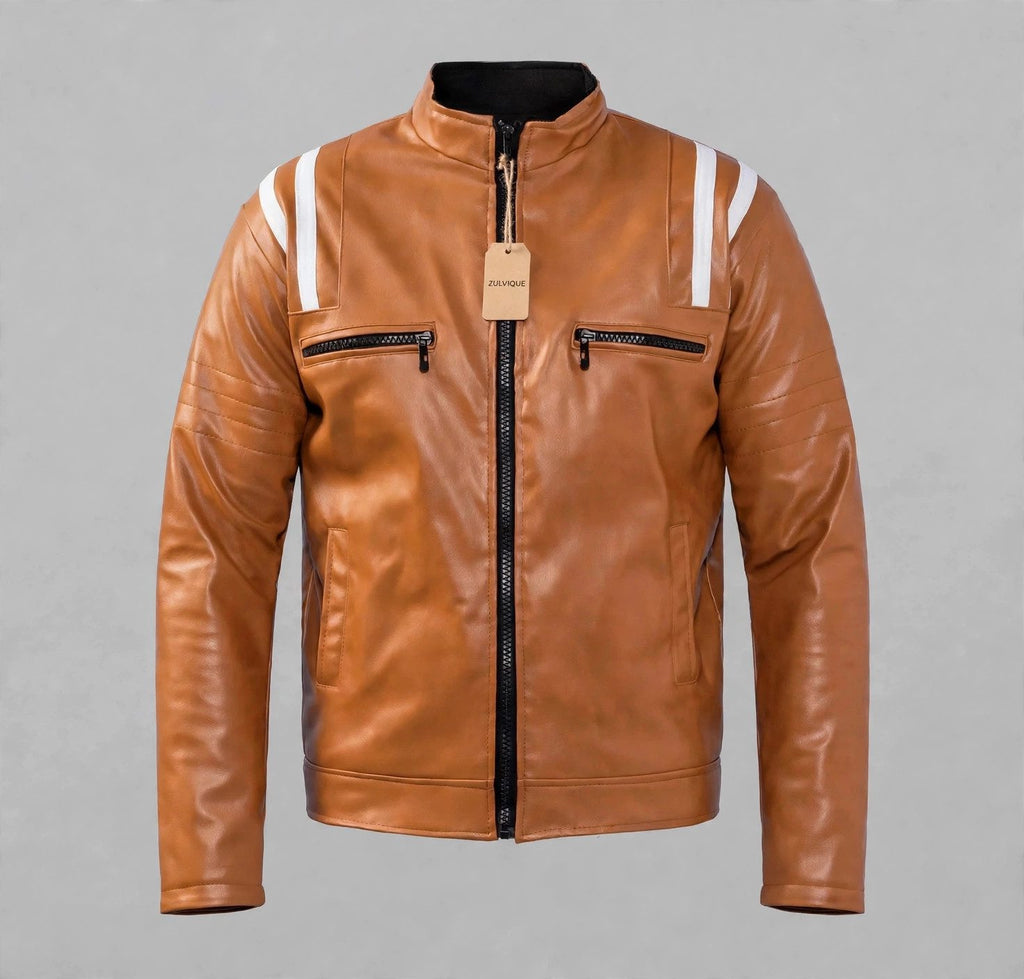 Men's Tan Striped Leather Jacket