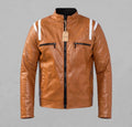 Men's Tan Striped Leather Jacket