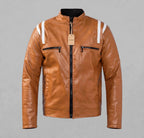Men's Tan Striped Leather Jacket