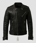 Men's Black Quilted Biker Leather Jacket