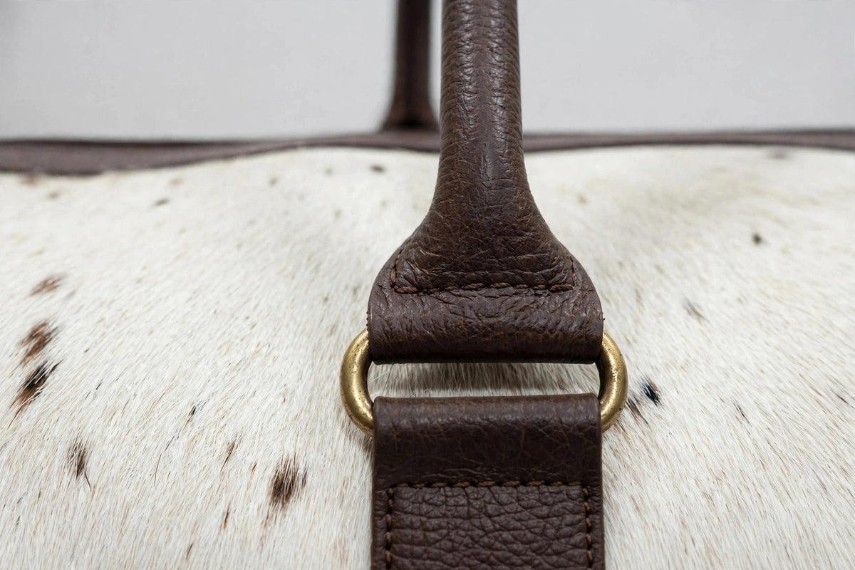 White & Brown Speckle Cowhide Leather Duffel Bag