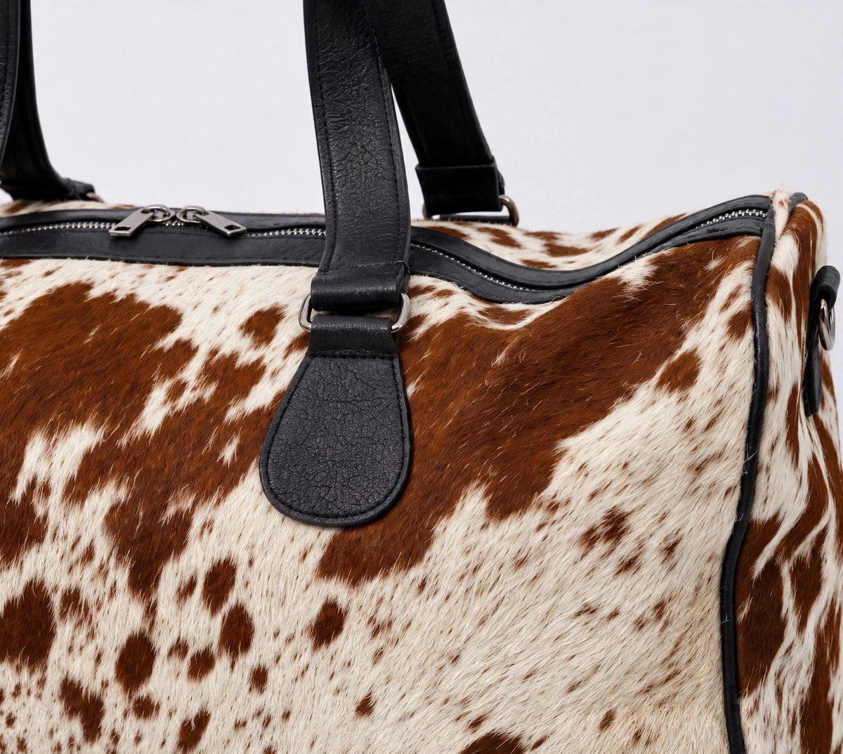 Rust & White Speckle Cowhide Leather Duffel Bag