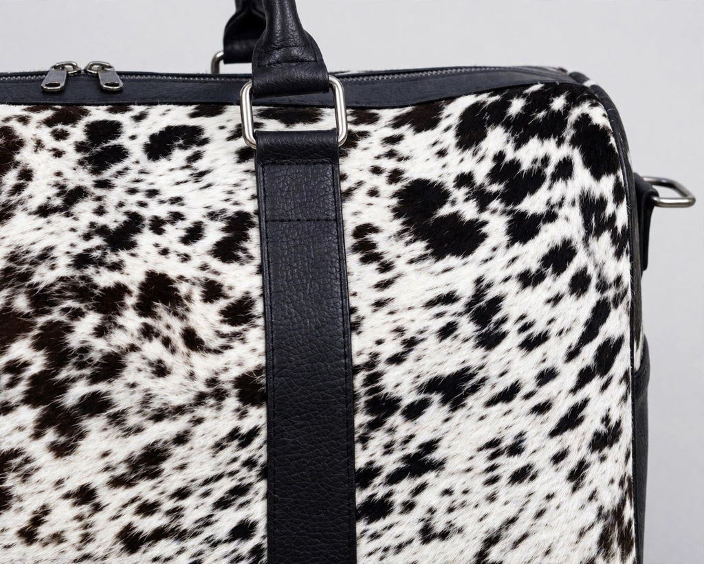 Black & White Fine Speckle Cowhide Leather Duffel Bag