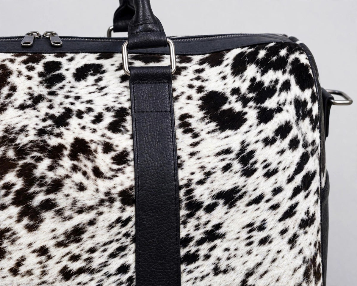 Black & White Fine Speckle Cowhide Leather Duffel Bag