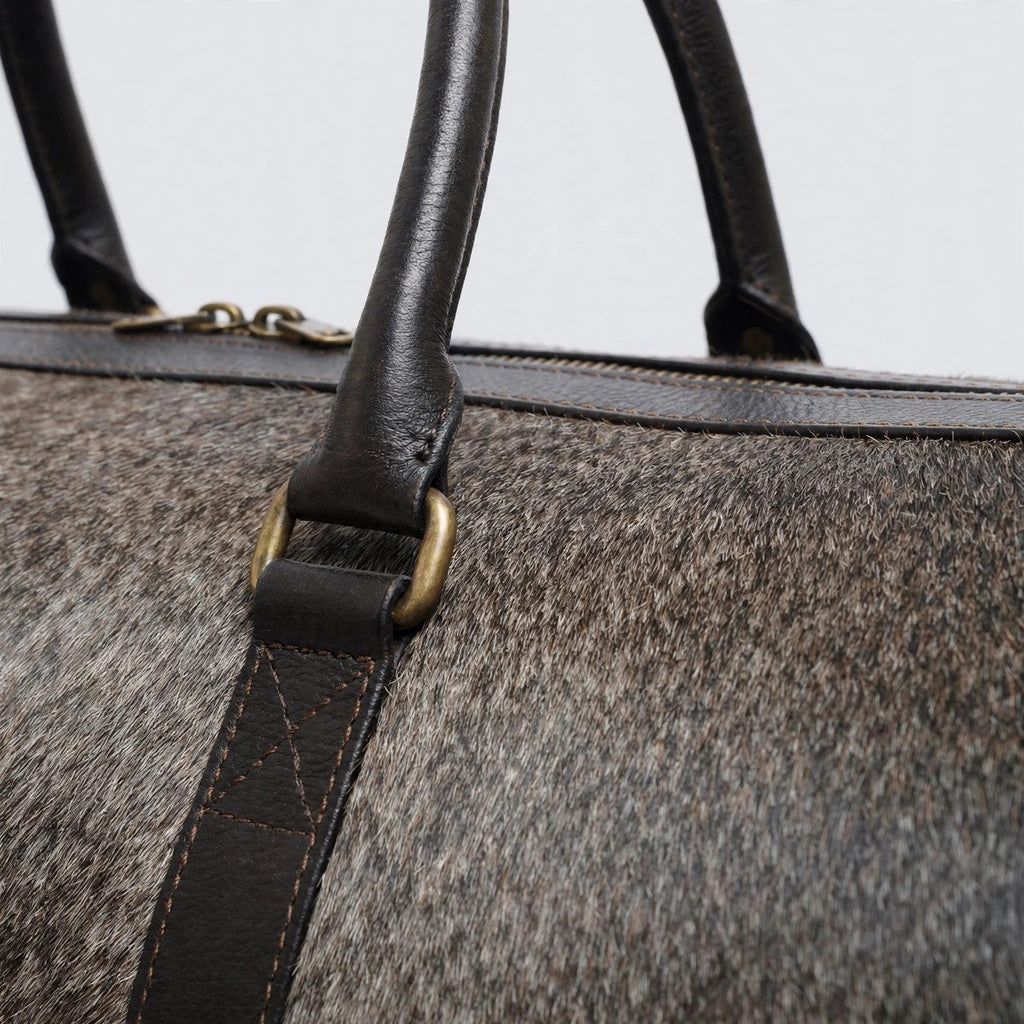 Dark Grey Cowhide Leather Duffel Bag