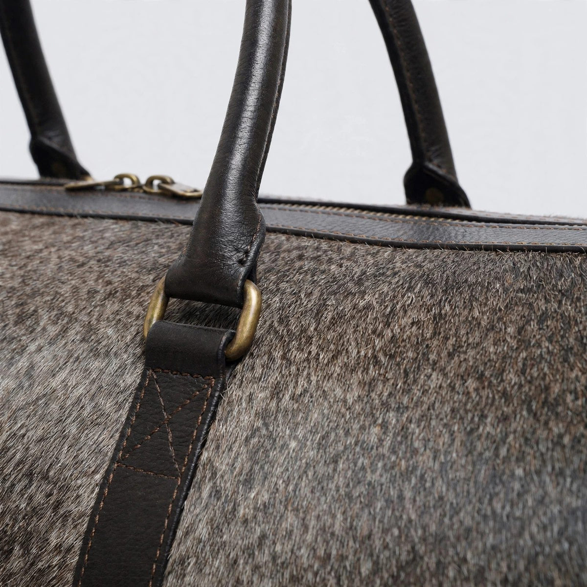 Dark Grey Cowhide Leather Duffel Bag