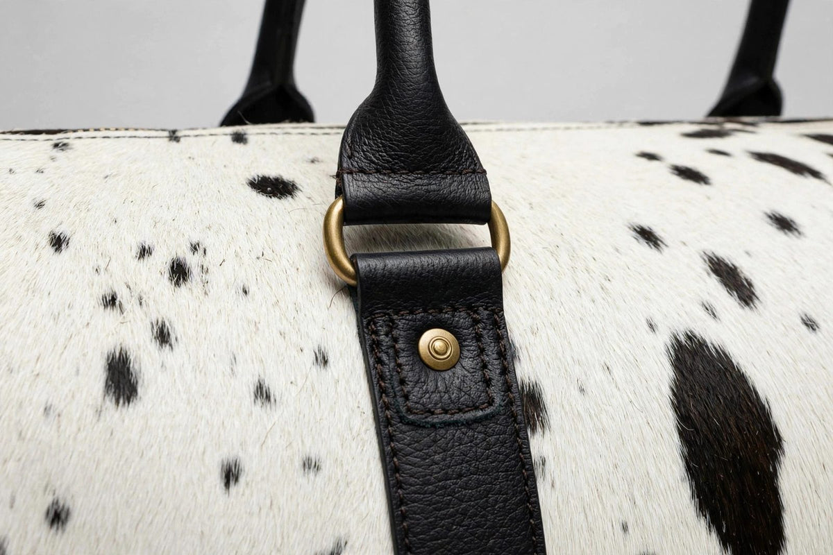 Black & White Speckle Cowhide Leather Duffel Bag