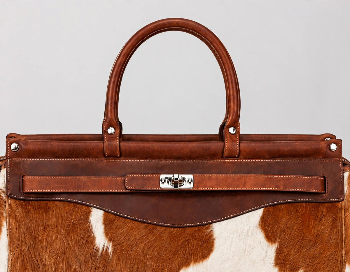 Women's Rust & White Cowhide Turn-Lock Satchel