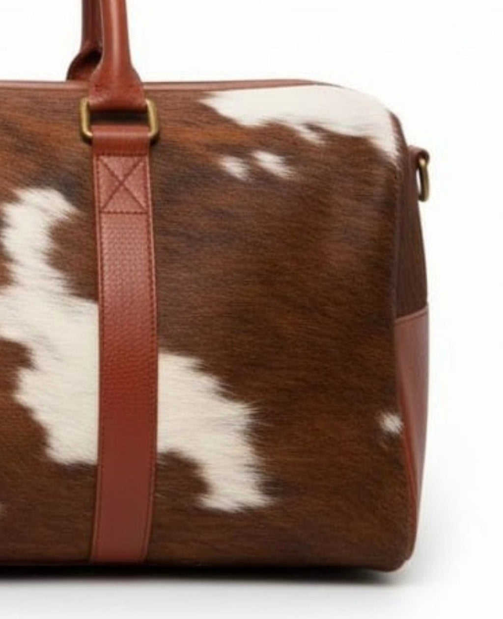 Brown & White Patch Cowhide Leather Duffel Bag