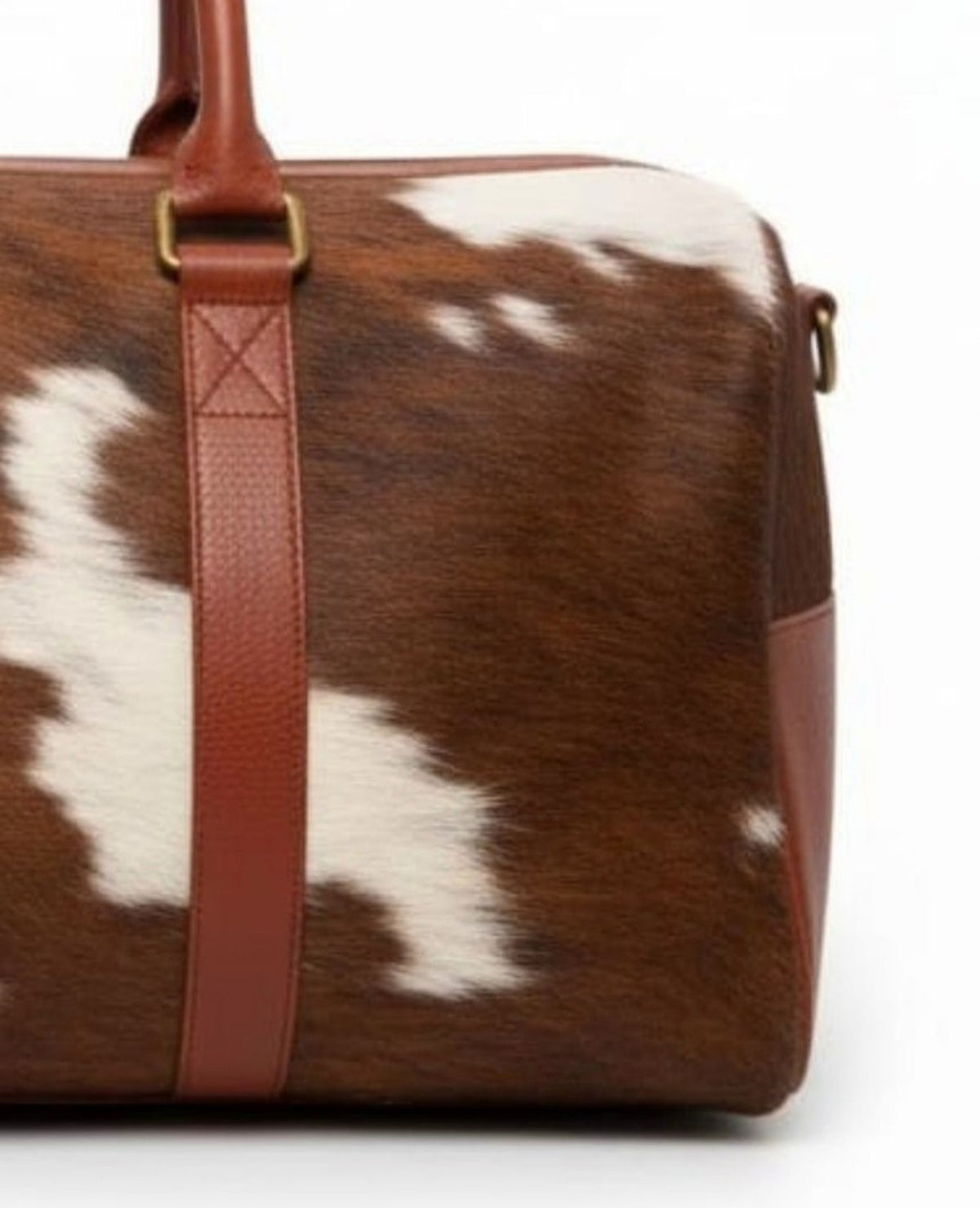 Brown & White Patch Cowhide Leather Duffel Bag