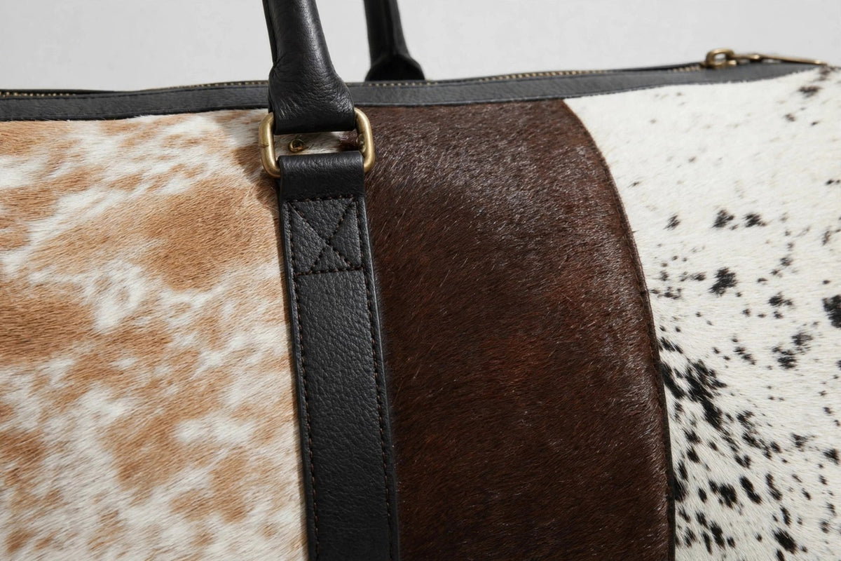 Tri-Panel Cowhide Leather Duffel Bag