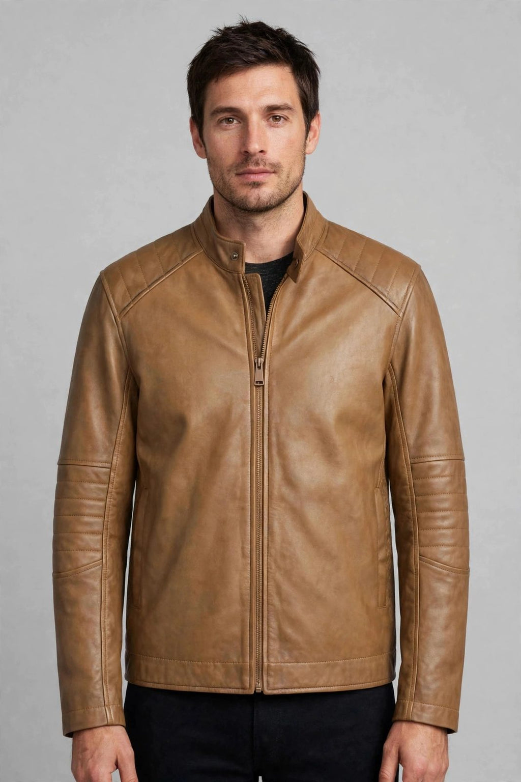 Men's Beige Leather Jacket