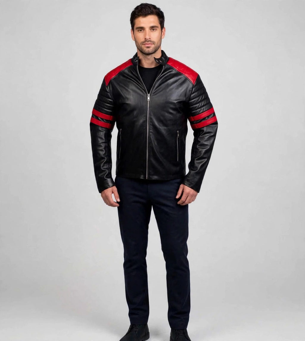 Men's Black & Red Racing Leather Jacket