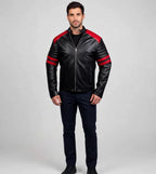 Men's Black & Red Racing Leather Jacket