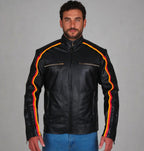 Men's Black Racing Stripe Leather Jacket