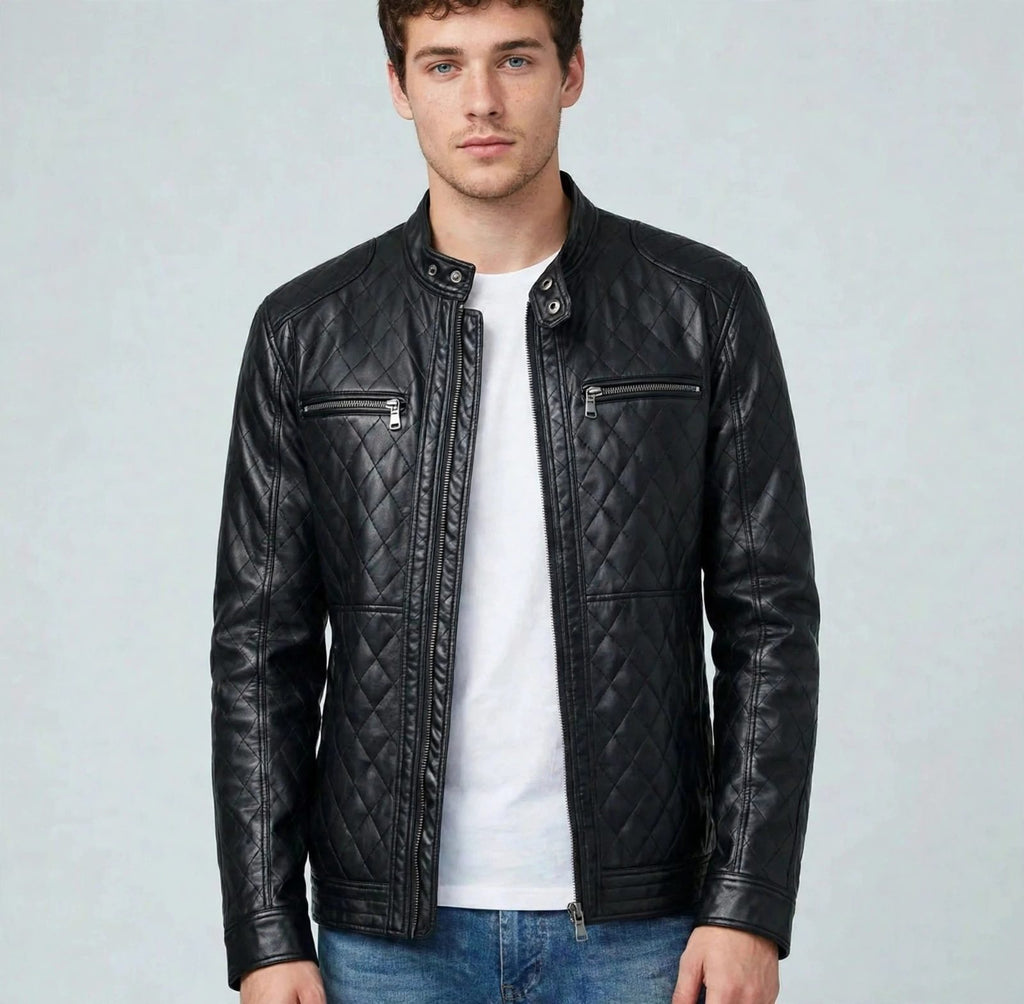 Men's Black Diamond Quilted Leather Jacket