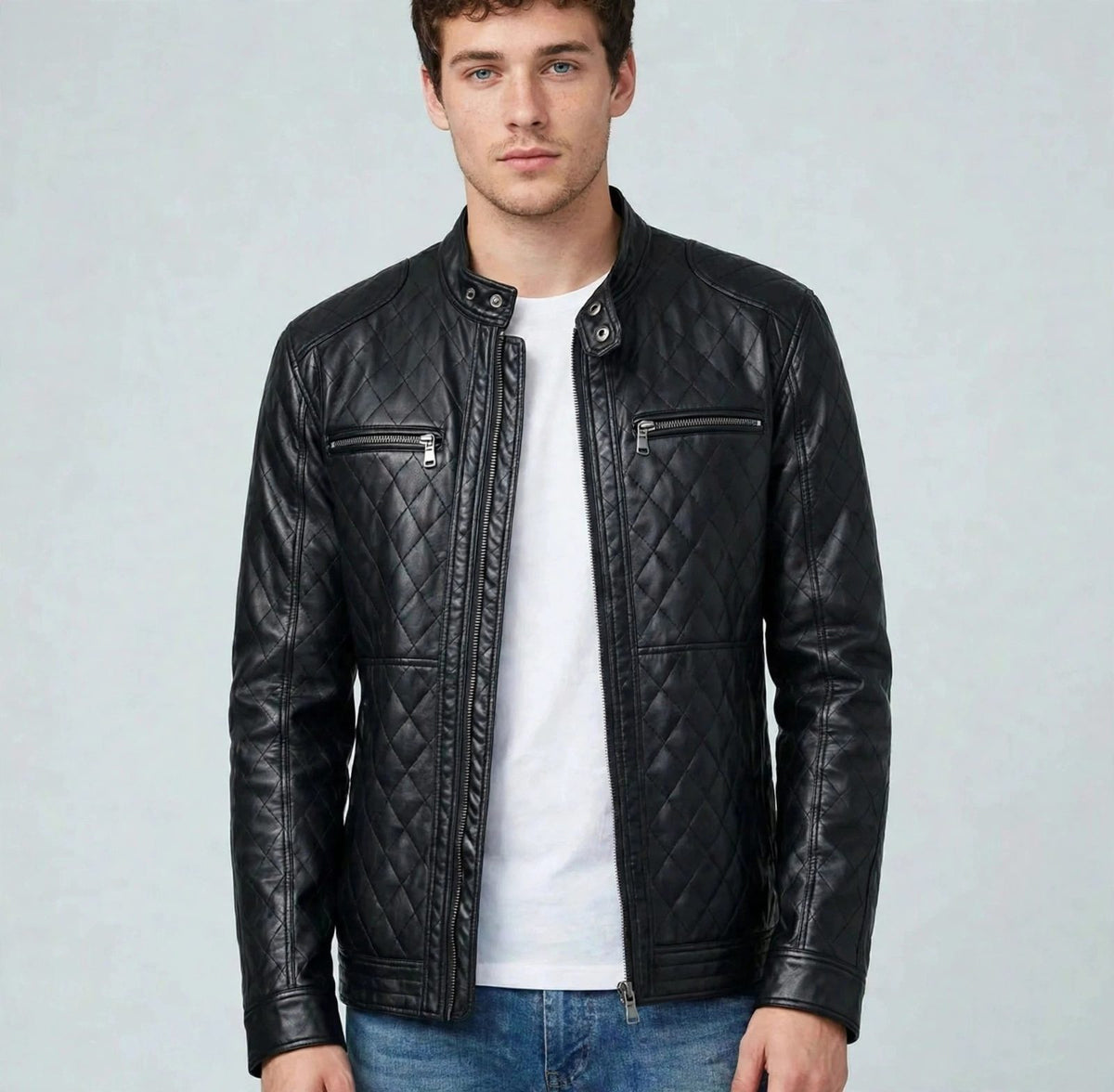 Men's Black Diamond Quilted Leather Jacket