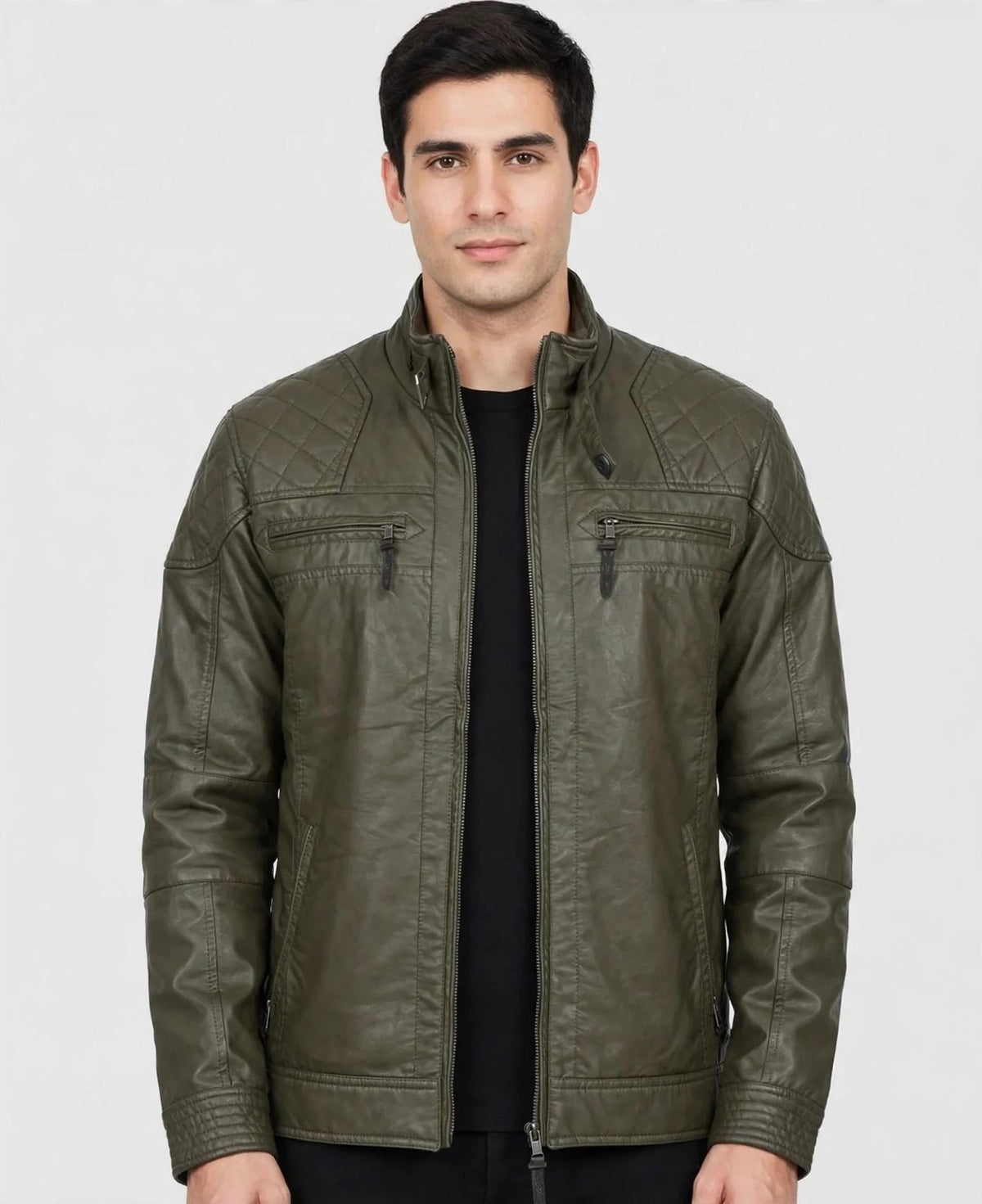 Men's Olive Quilted Leather Jacket