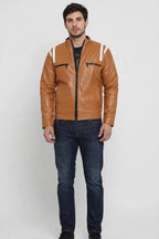 Men's Tan Striped Leather Jacket