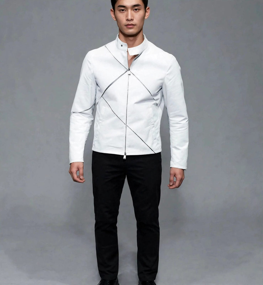 Men's White Minimalist Leather Jacket
