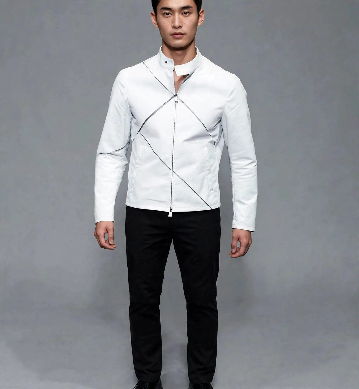 Men's White Minimalist Leather Jacket