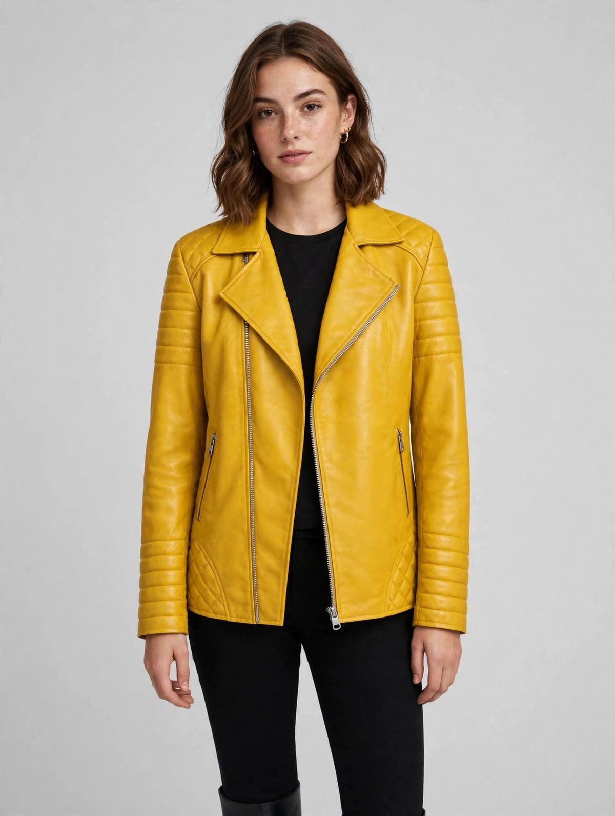 Women's Mustard Leather Biker Jacket