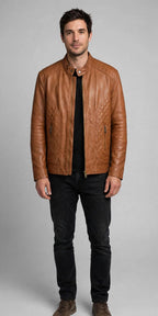 Men's Light Brown Quilted Leather Jacket