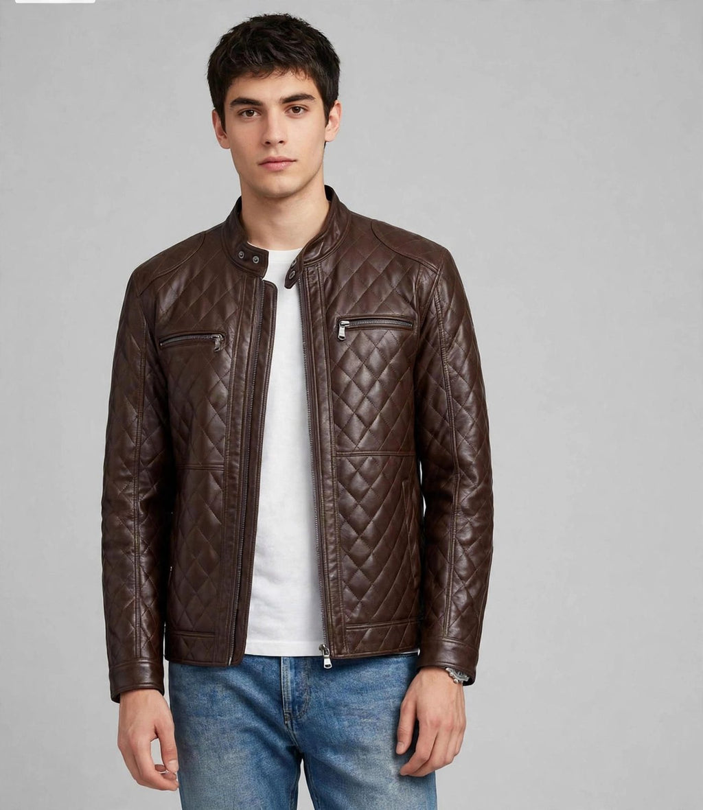 Men's Brown Diamond Quilted Leather Jacket