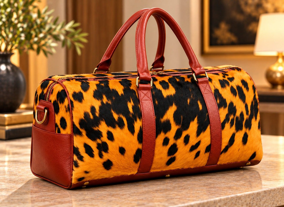Amber Tortoise Barrel Cowhide Leather Duffel Bag