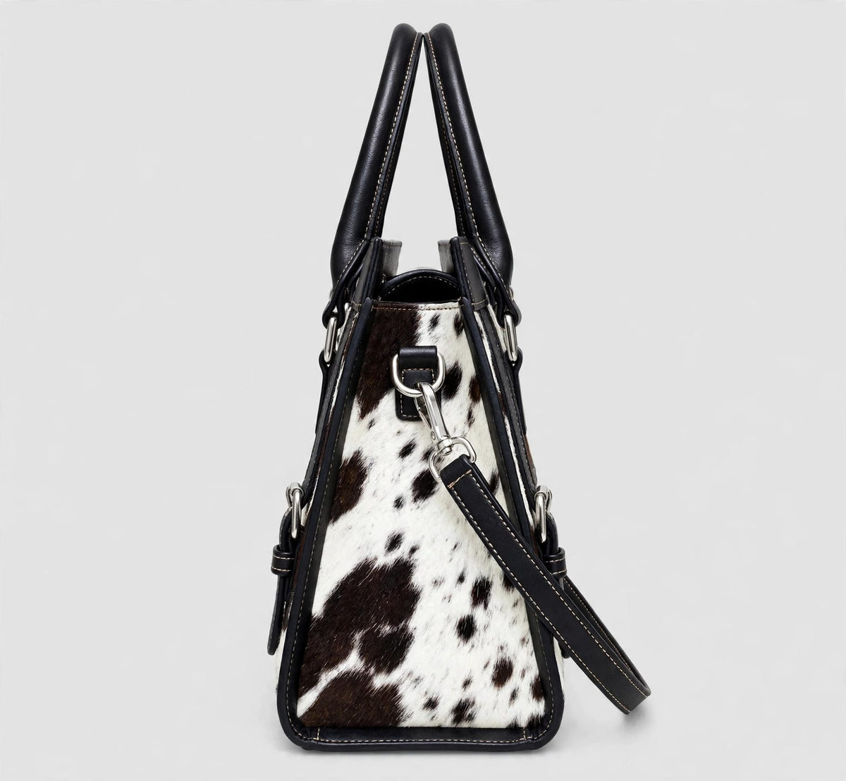 Women's Black & White Cowhide Structured Handbag