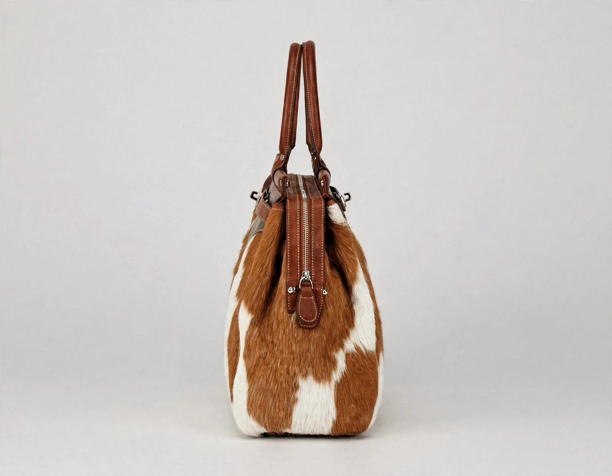 Women's Cognac & Cowhide Kelly Satchel