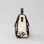 Women's Black & White Speckle Cowhide Buckle Satchel