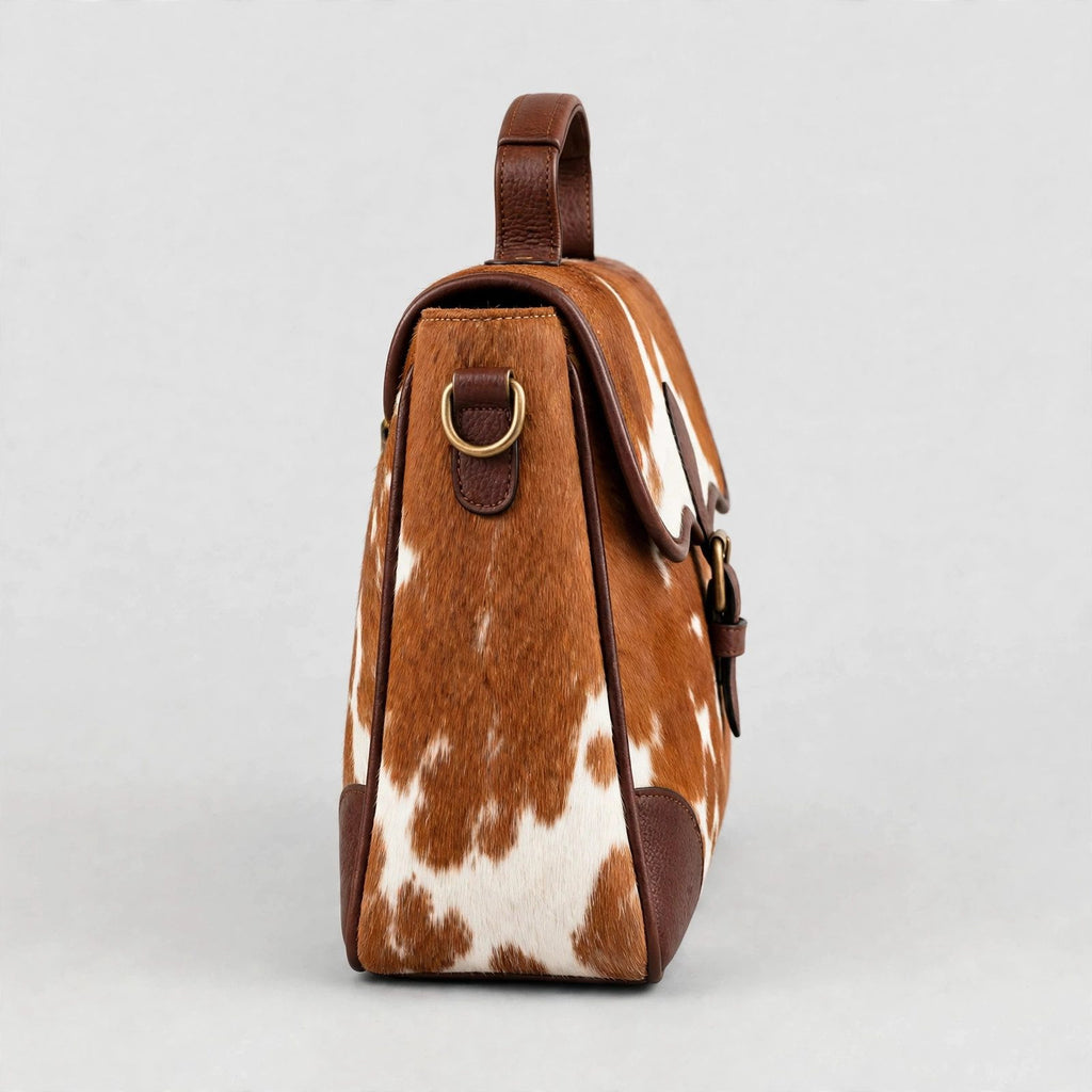 Women's Brown & White Cowhide Buckle Satchel
