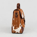 Women's Brown & White Cowhide Buckle Satchel