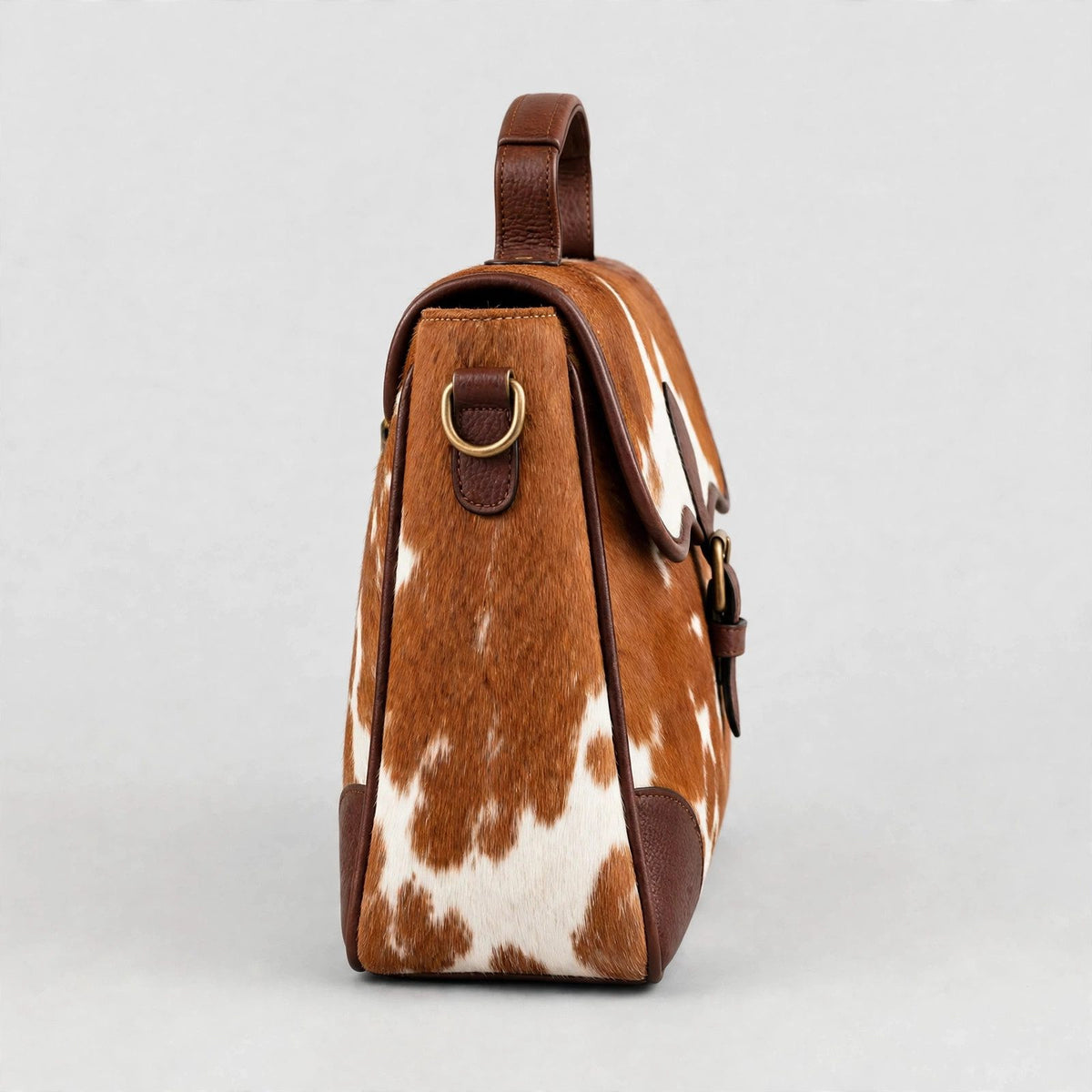Women's Brown & White Cowhide Buckle Satchel