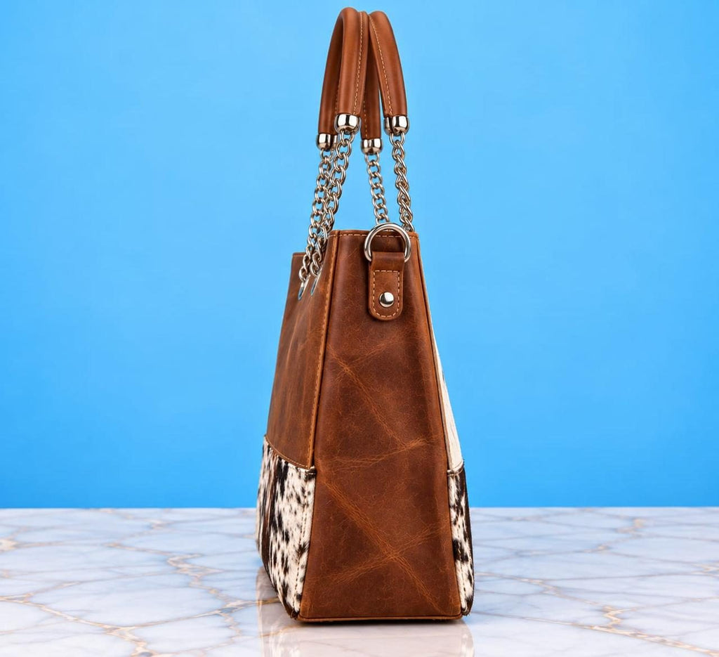 Women's Brown Cowhide Chain Tote