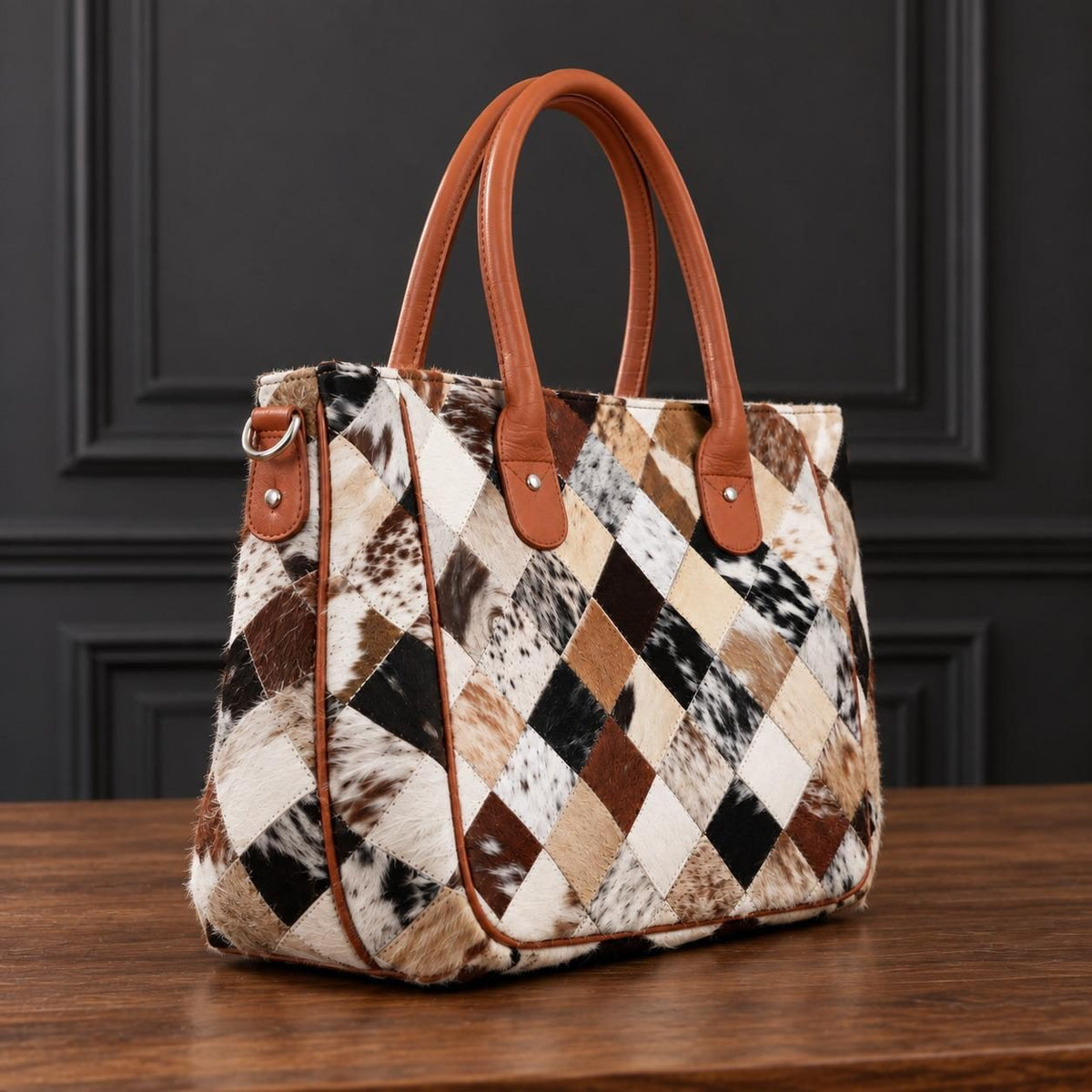 Women's Woven Patchwork Cowhide Handbag