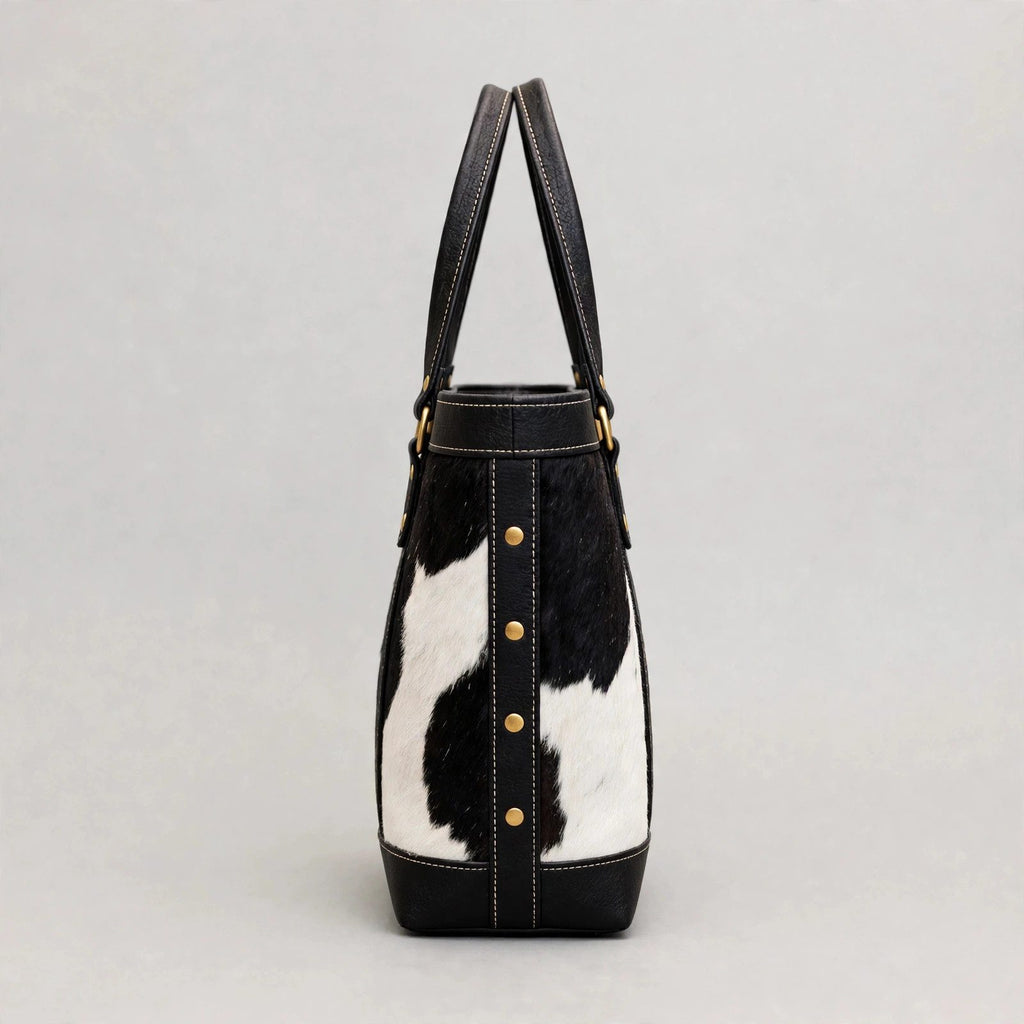 Women's Studded Black & White Cowhide Tote