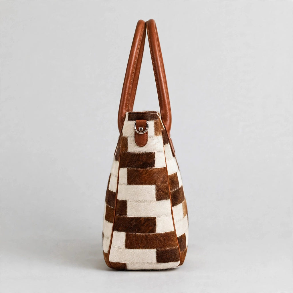 Women's Brick Patchwork Cowhide Tote