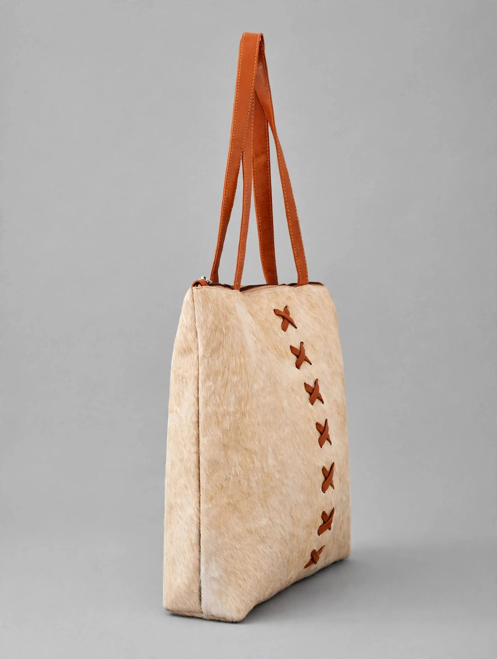 Women's Ivory Cowhide Lace-Up Tote Bag