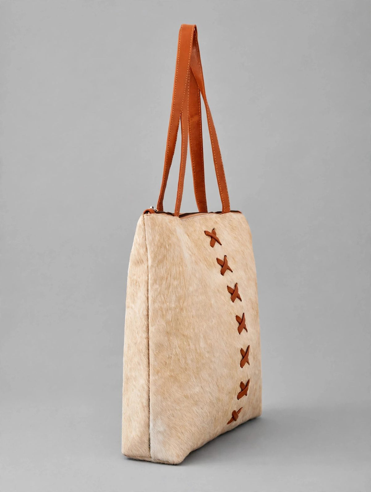 Women's Ivory Cowhide Lace-Up Tote Bag