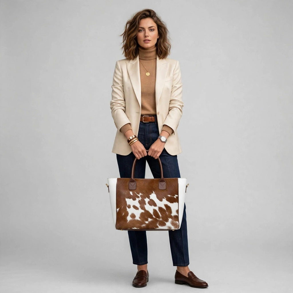 Women's Brown & White Cowhide Classic Tote