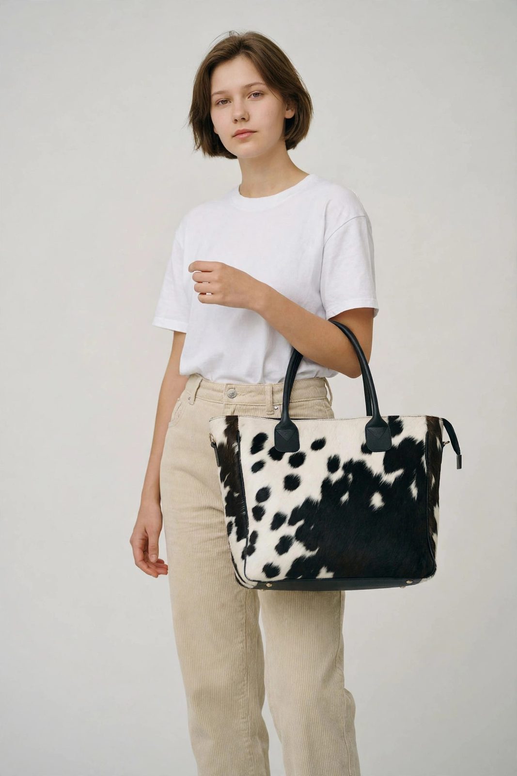 Women's Black & White Speckle Cowhide Tote